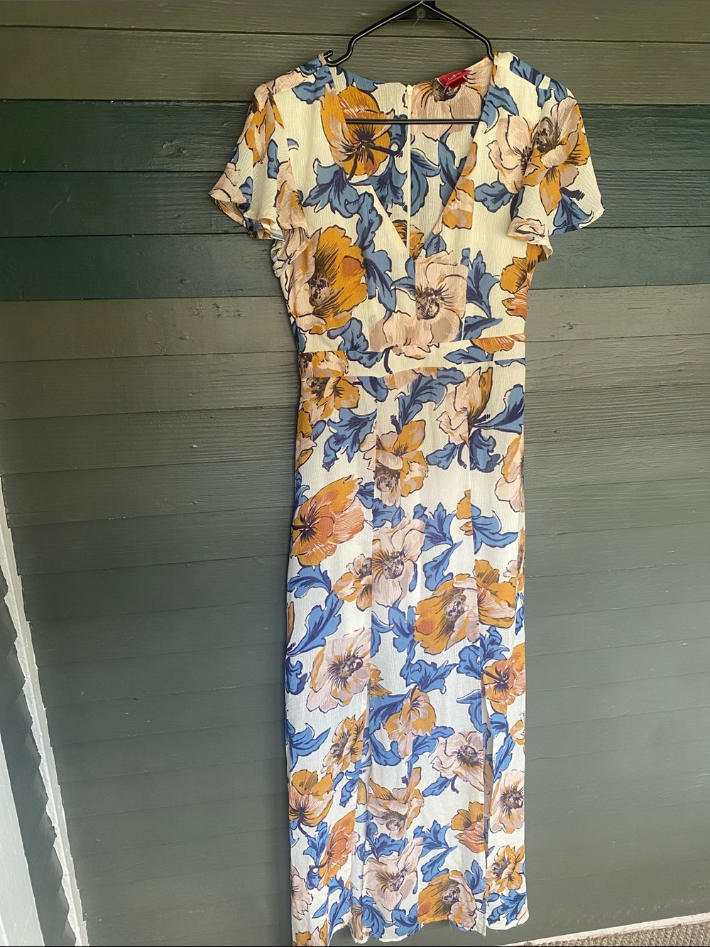 Daytrip Cream Maxi Dress with Blue, Peach & Mustard Floral Print Size Small